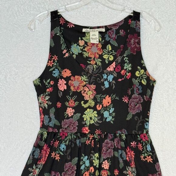 American Rag Cie Sleeveless Black Floral Dress With Pockets Size Small - Picture 3 of 15